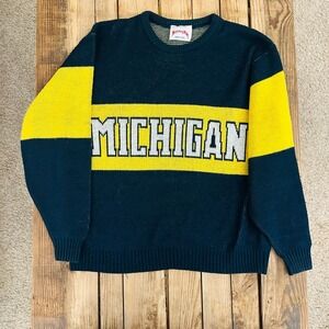 Vintage Nutmeg Mills Michigan Wolverines Sweater Navy Blue Yellow Made in USA